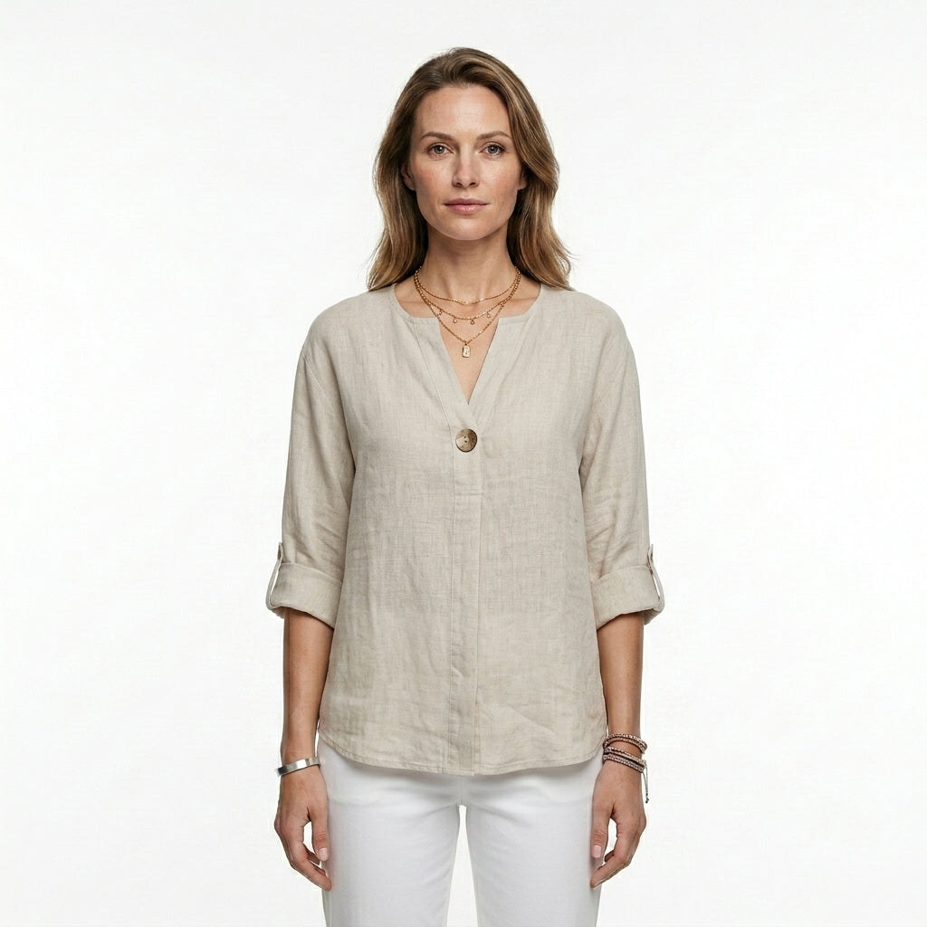 Relaxed V-Neck Button Blouse For Women
