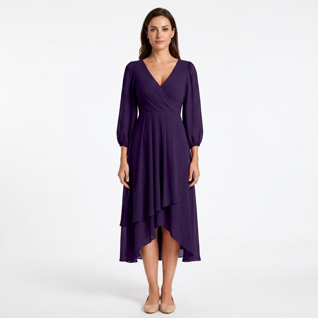 Belted Asymmetrical V-Neck Dress For Women