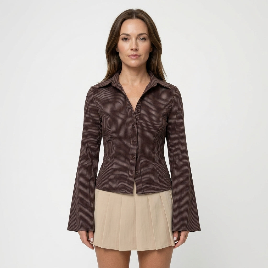 Striped Flared Sleeve Blouse For Women