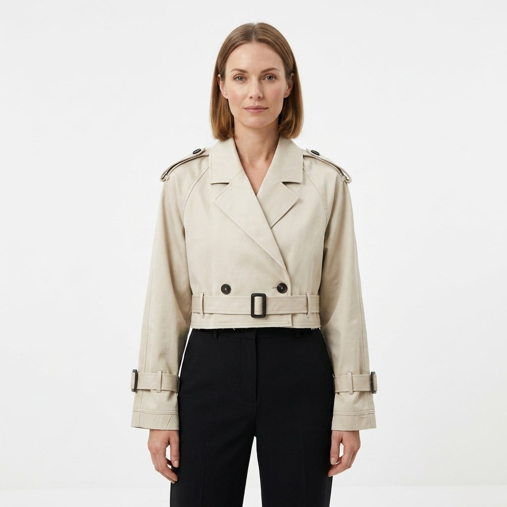Cropped Polyester Trench Coat For Women