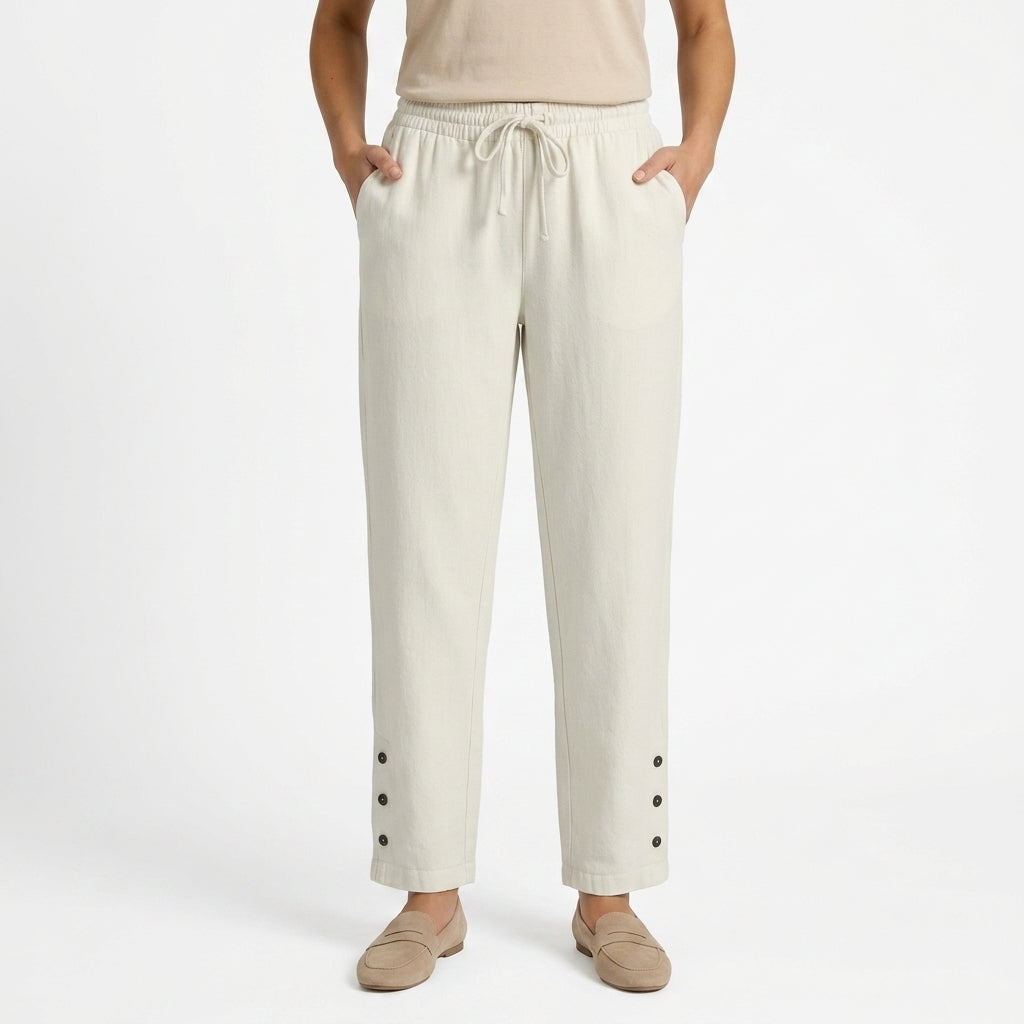 Loose Button Detail Casual Pants For Women