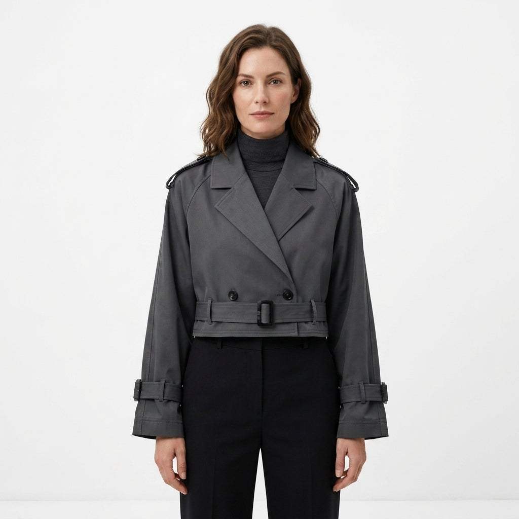 Cropped Polyester Trench Coat For Women