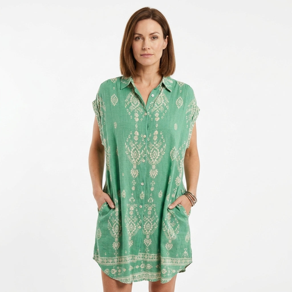Floral Button-Front Shirt Dress For Women