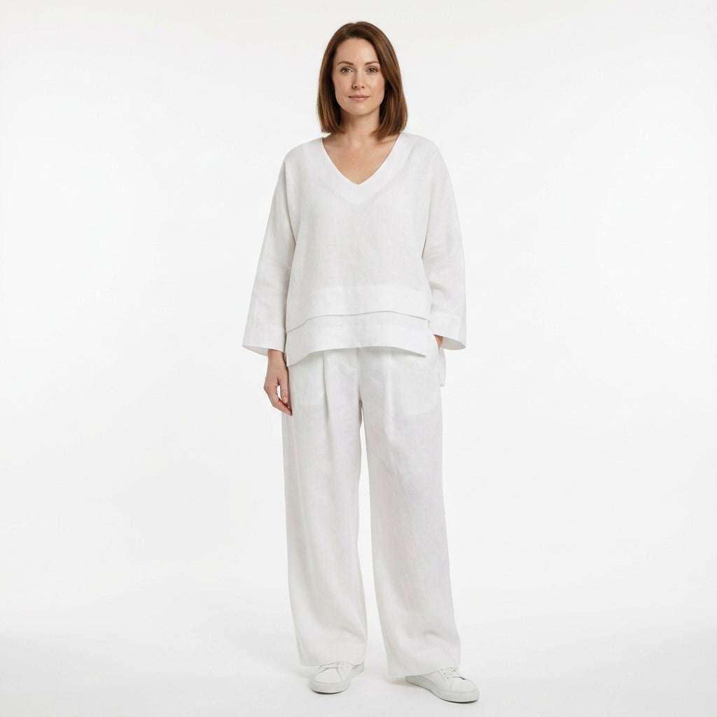 Asymmetrical V-Neck Wide Leg Pants Set For Women
