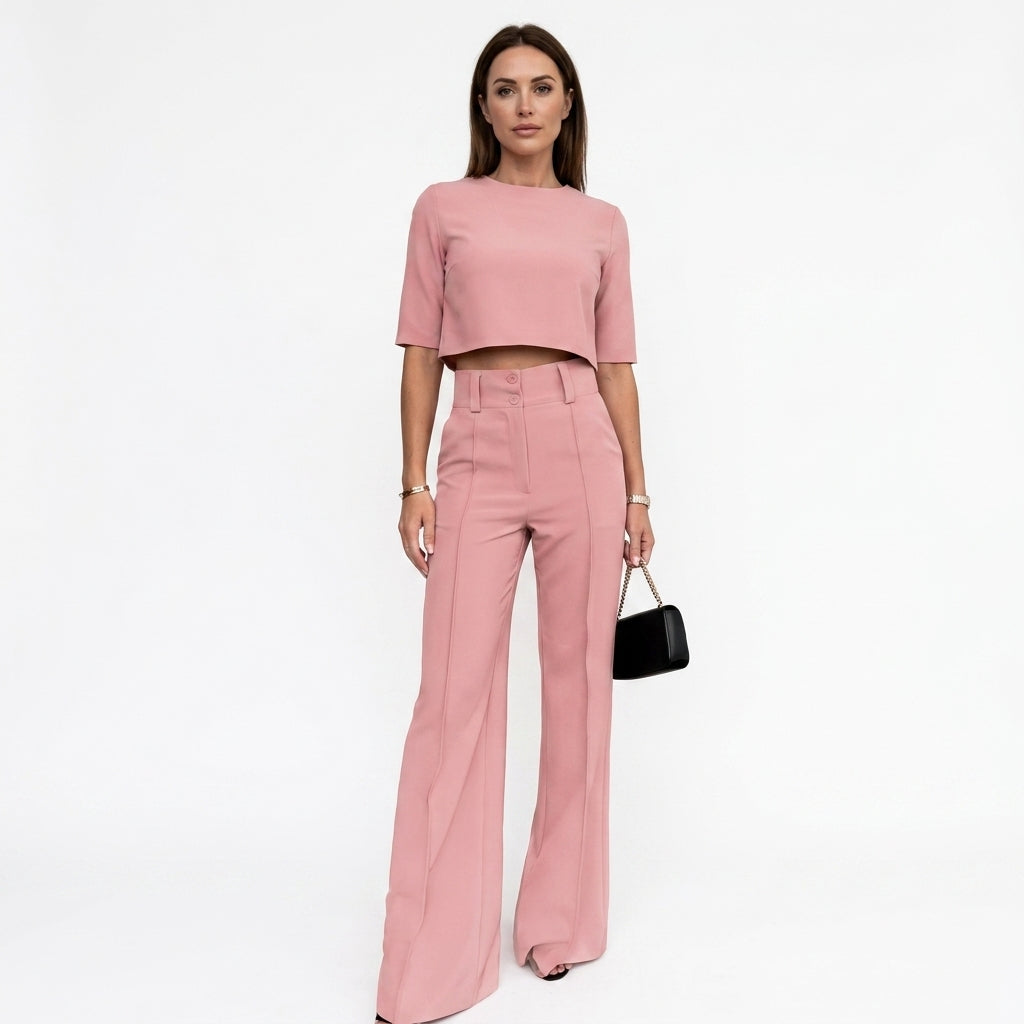 Wide Leg Top And Pants Set For Women
