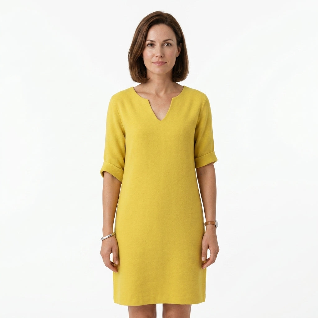 Linen Blend V-Neck Knee-Length Dress For Women