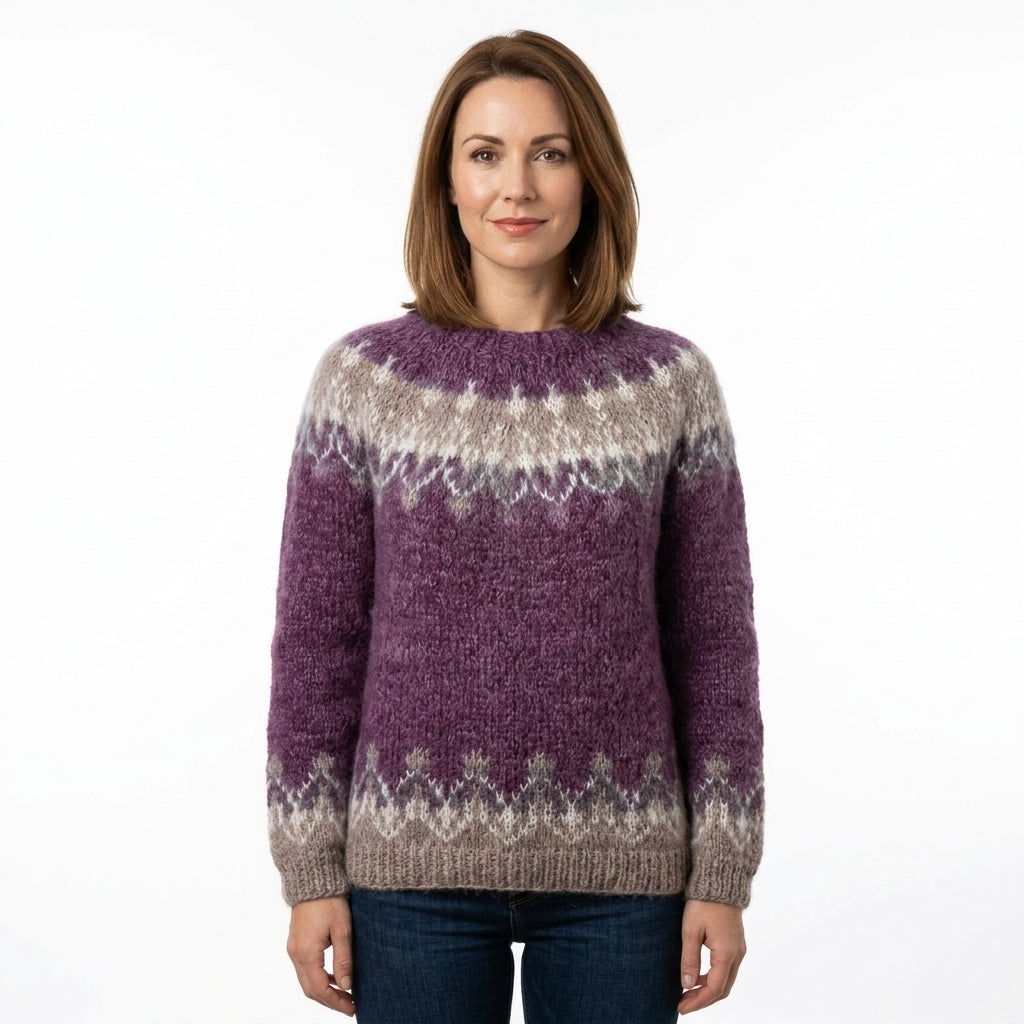 Colourful Crew Neck Patterned Sweater For Women