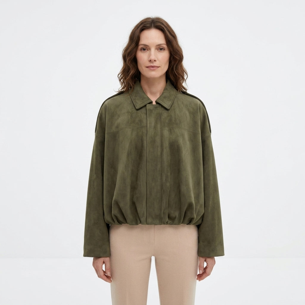 Oversized Suede-Look Bomber Jacket For Women
