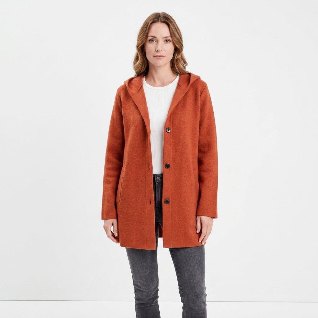 Belted Wool Blend Tailored Coat For Women