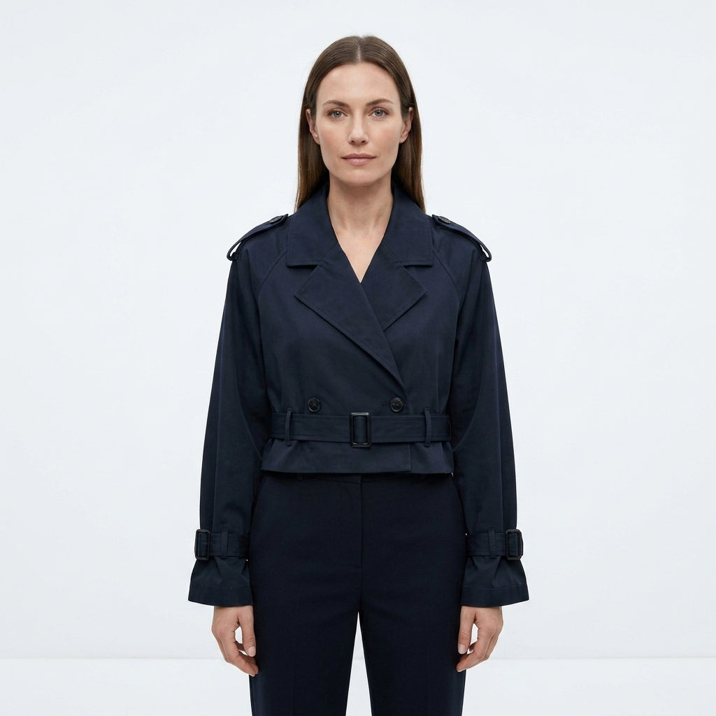 Cropped Polyester Trench Coat For Women