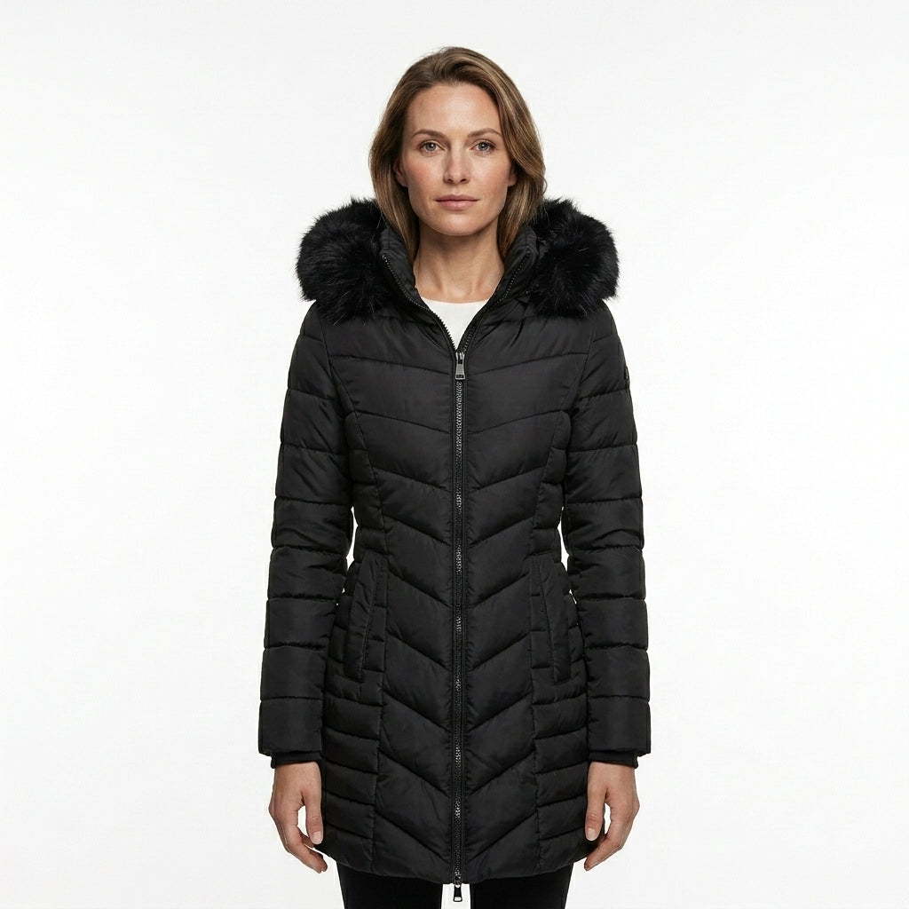 Black Quilted Autumn Winter Jacket For Women