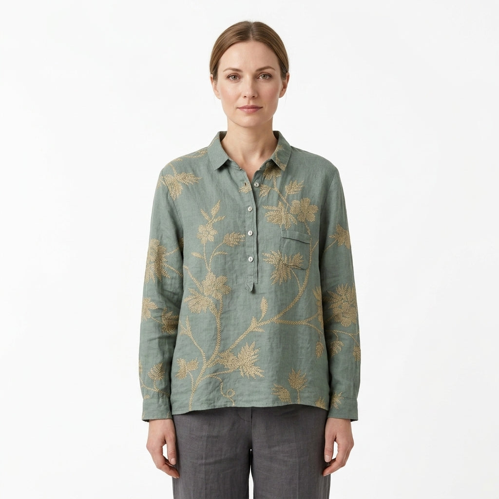 Tailored Floral Button Shirt For Women