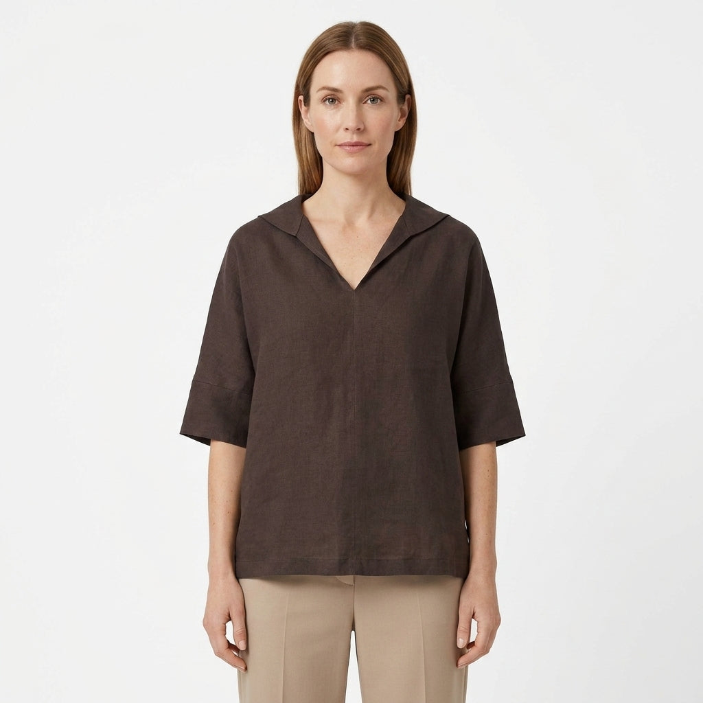 Linen V-Neck Blouse For Women