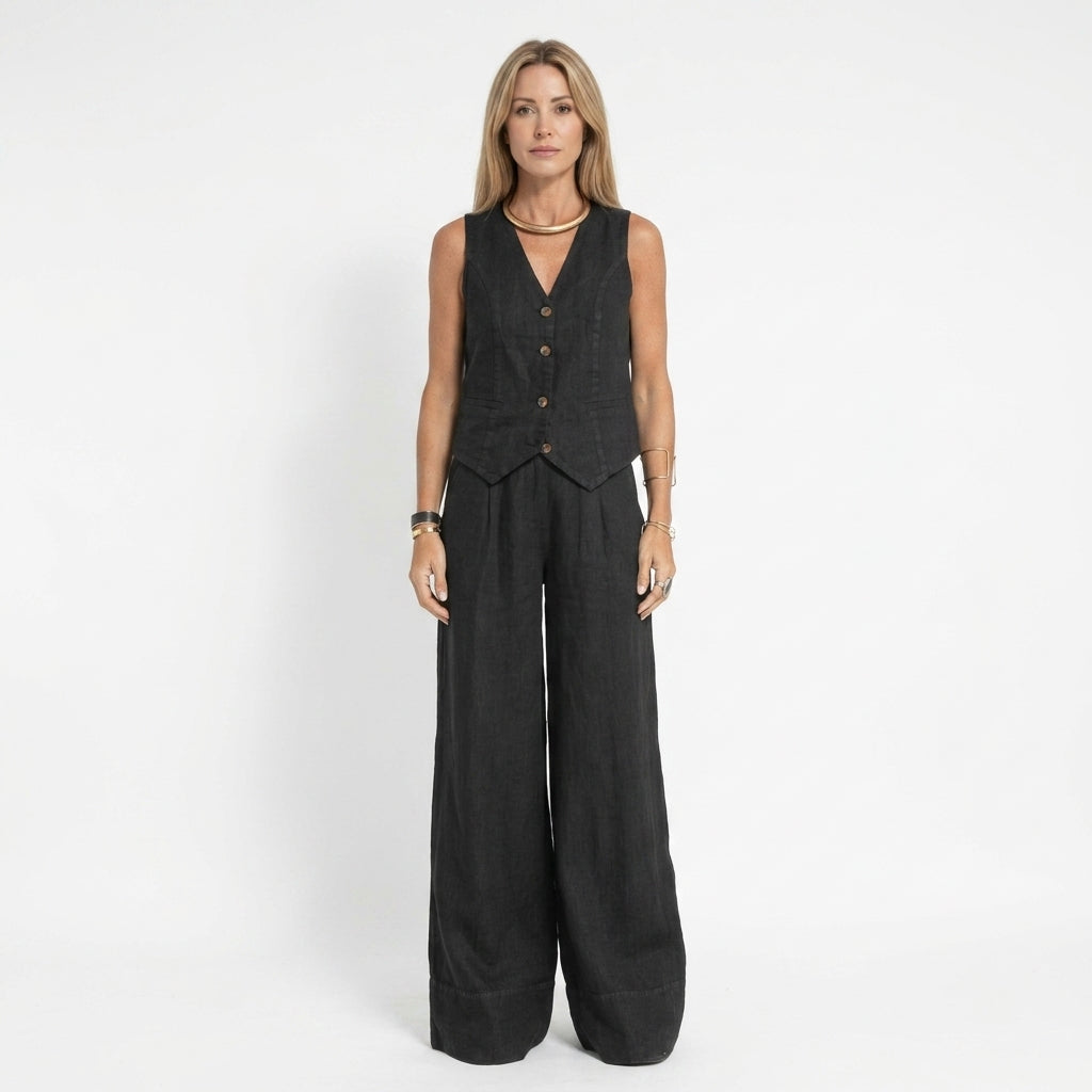 Button-Up Top And Pants Set For Women
