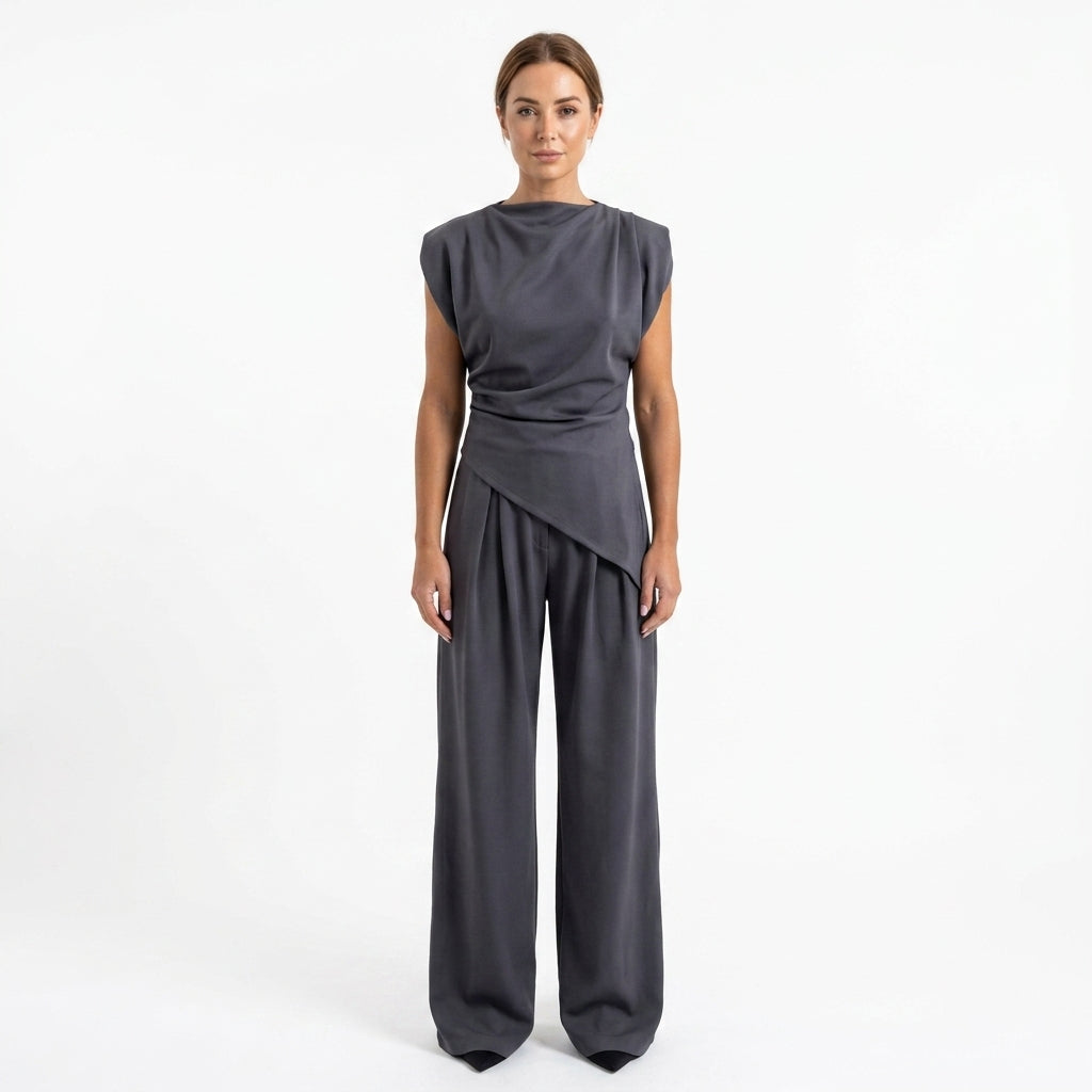 Draped Waist Wide Leg Jumpsuit For Women