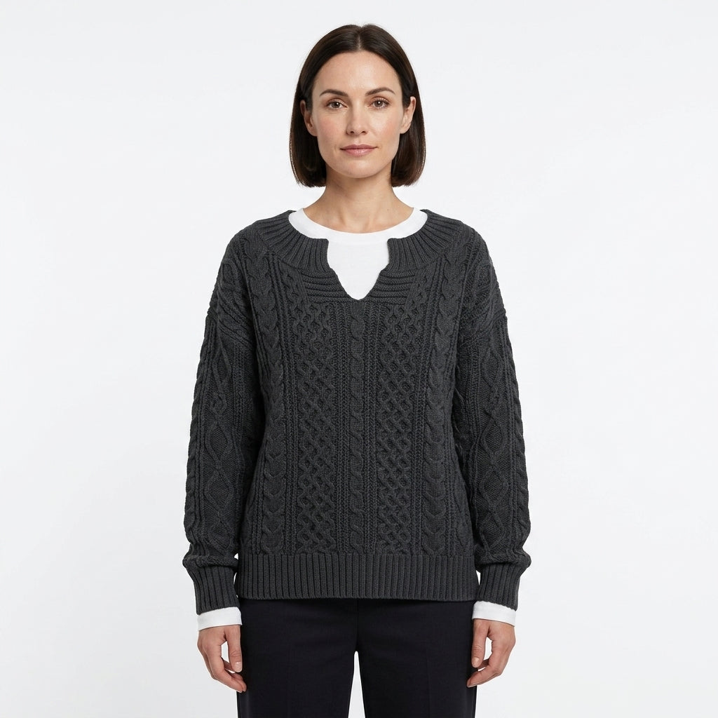 Women’s Oversized Cable-Knit Sweater With V-Neck