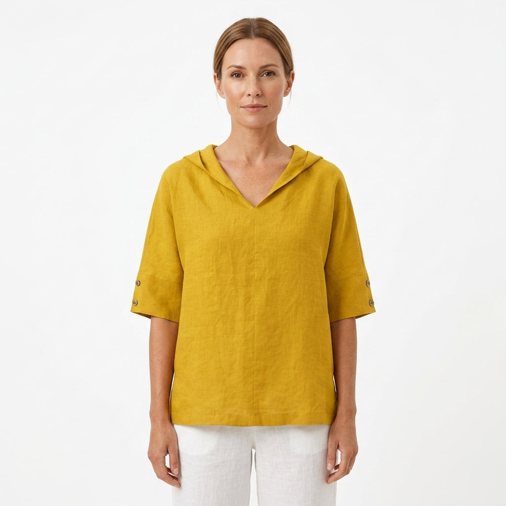 Linen V-Neck Blouse For Women