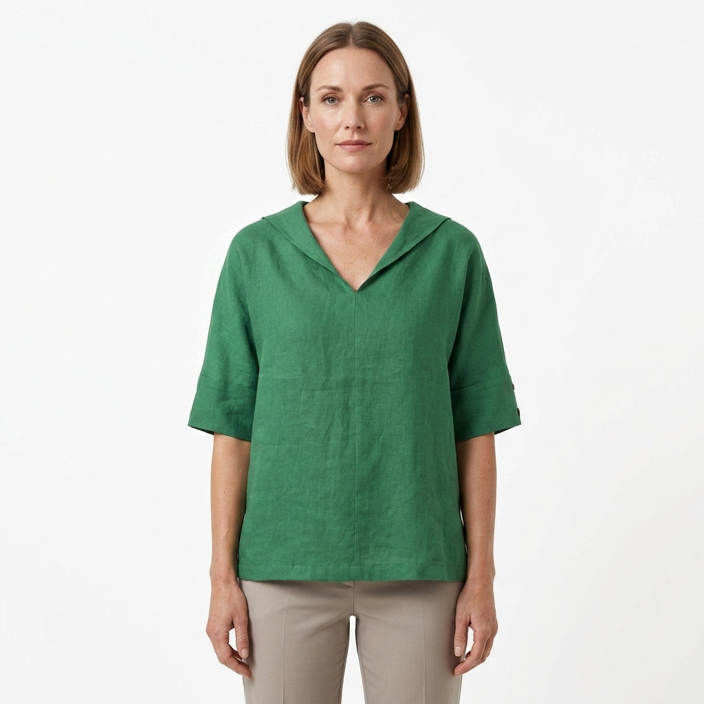 Linen V-Neck Blouse For Women