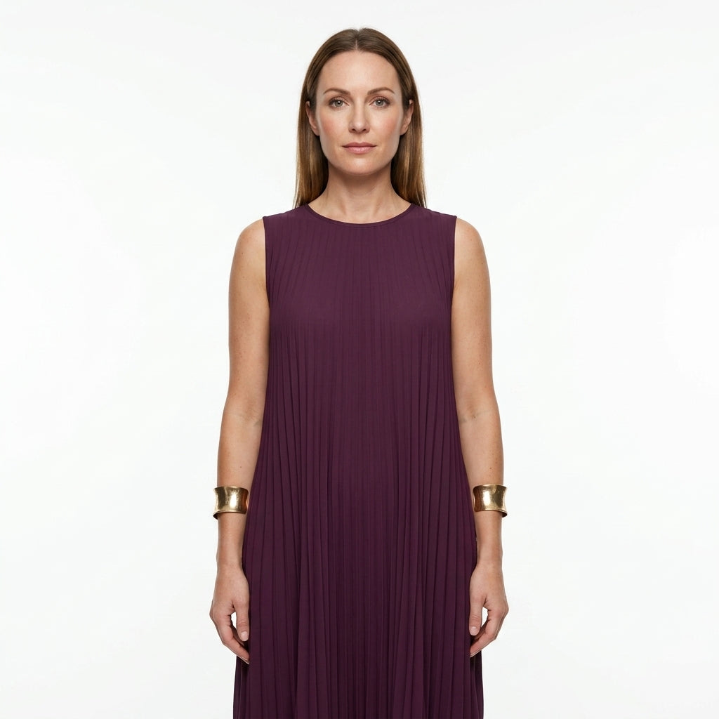 Sleeveless Pleated Straight Dress For Women