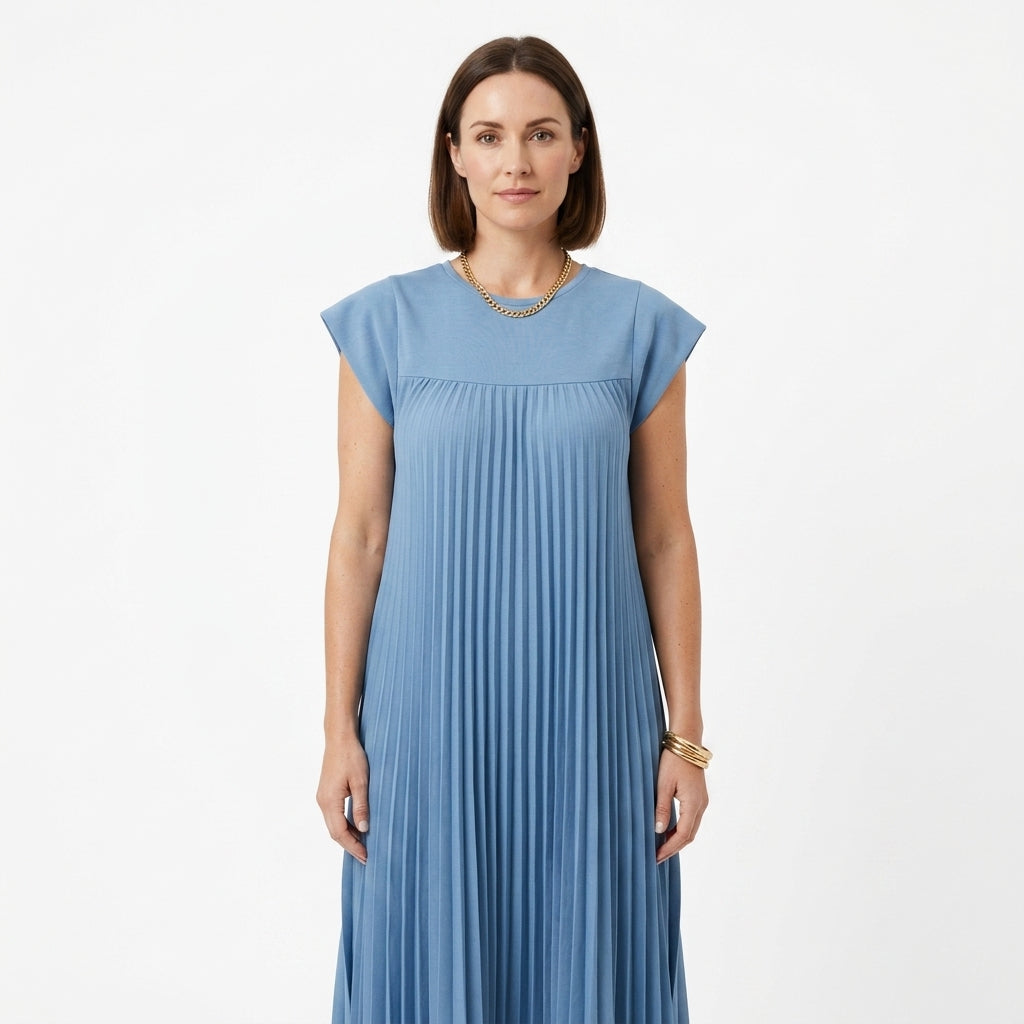 Sleeveless Pleated Straight Dress For Women