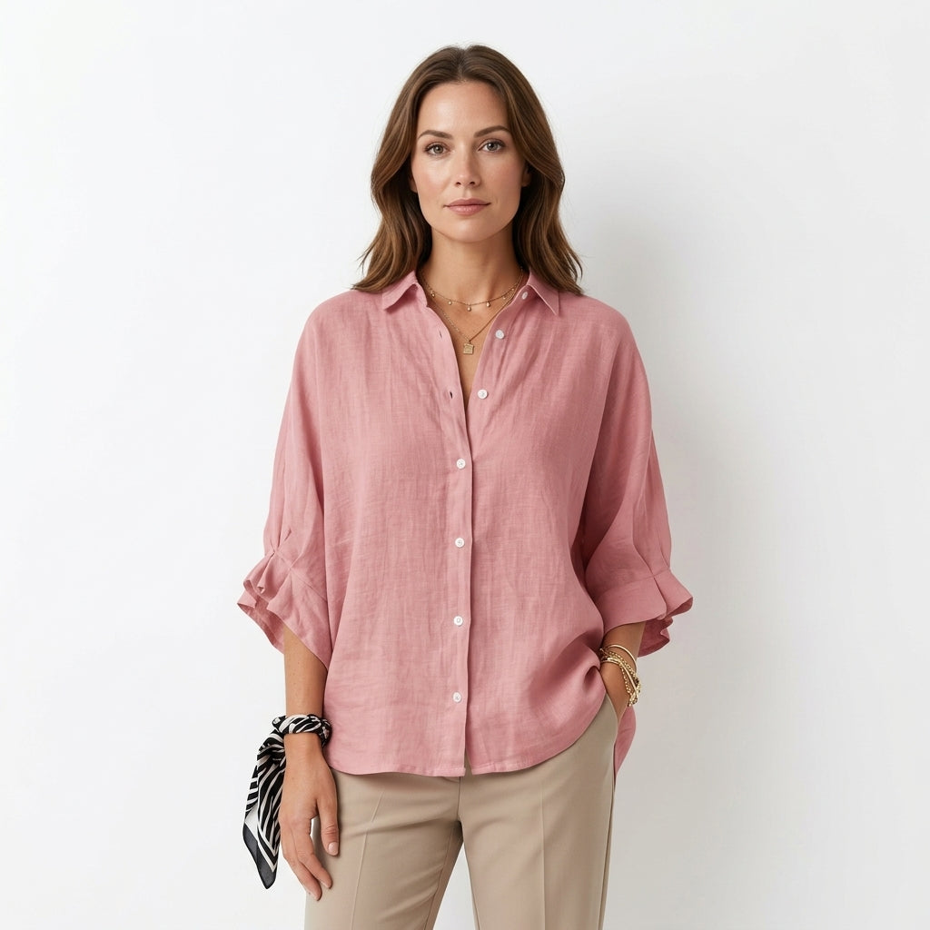 Pleated V-Neck Elegant Shirt For Women