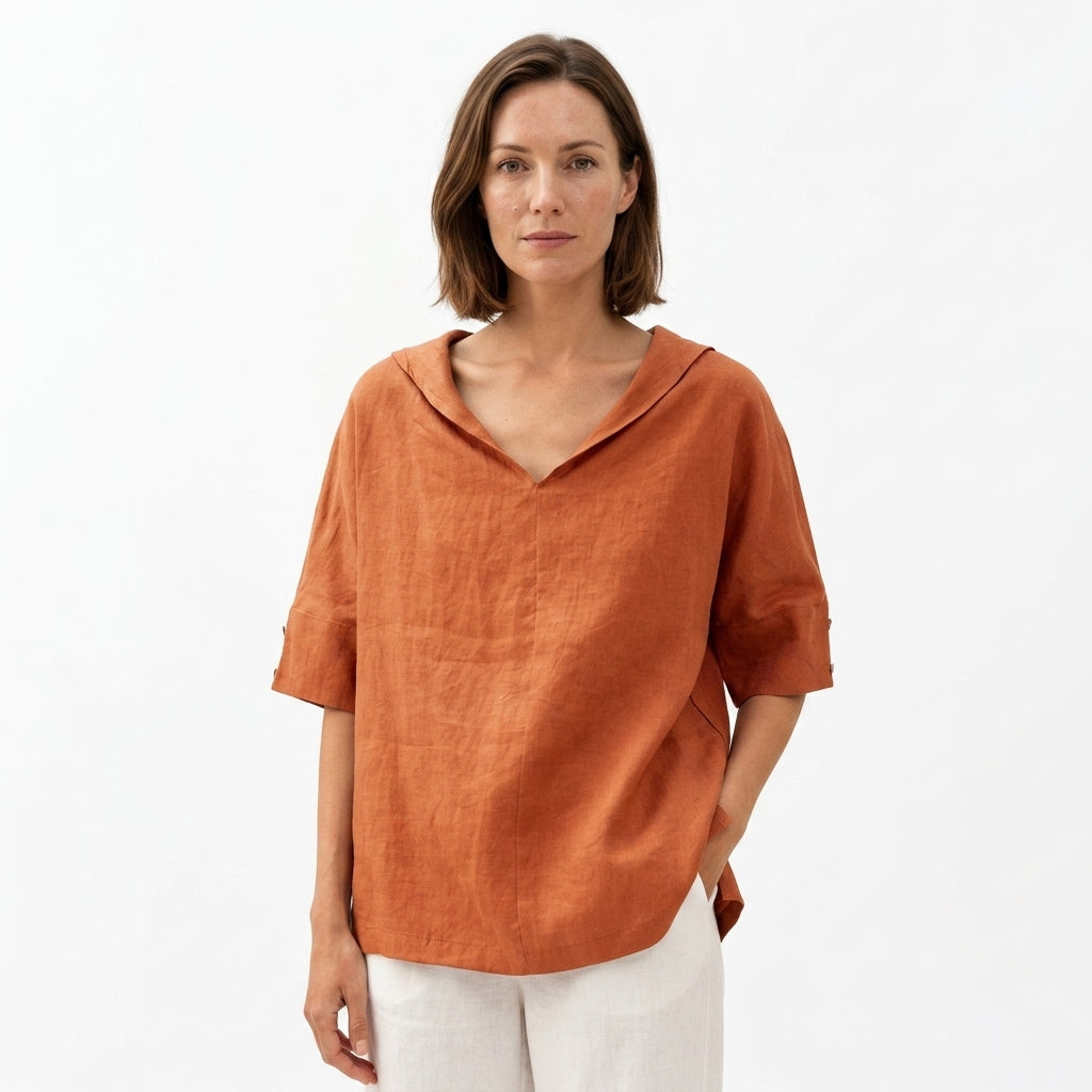 Linen V-Neck Blouse For Women
