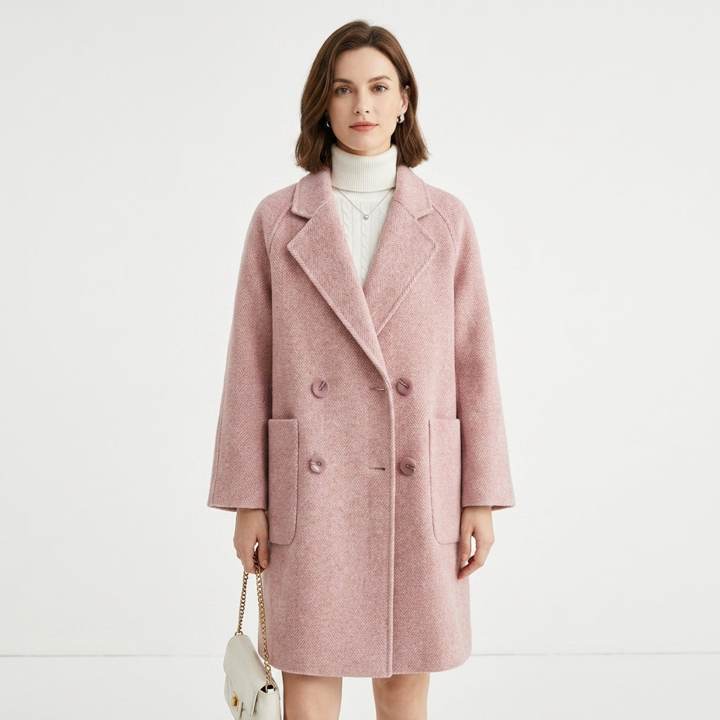 Tailored Double-Breasted Wool Blend Coat For Women