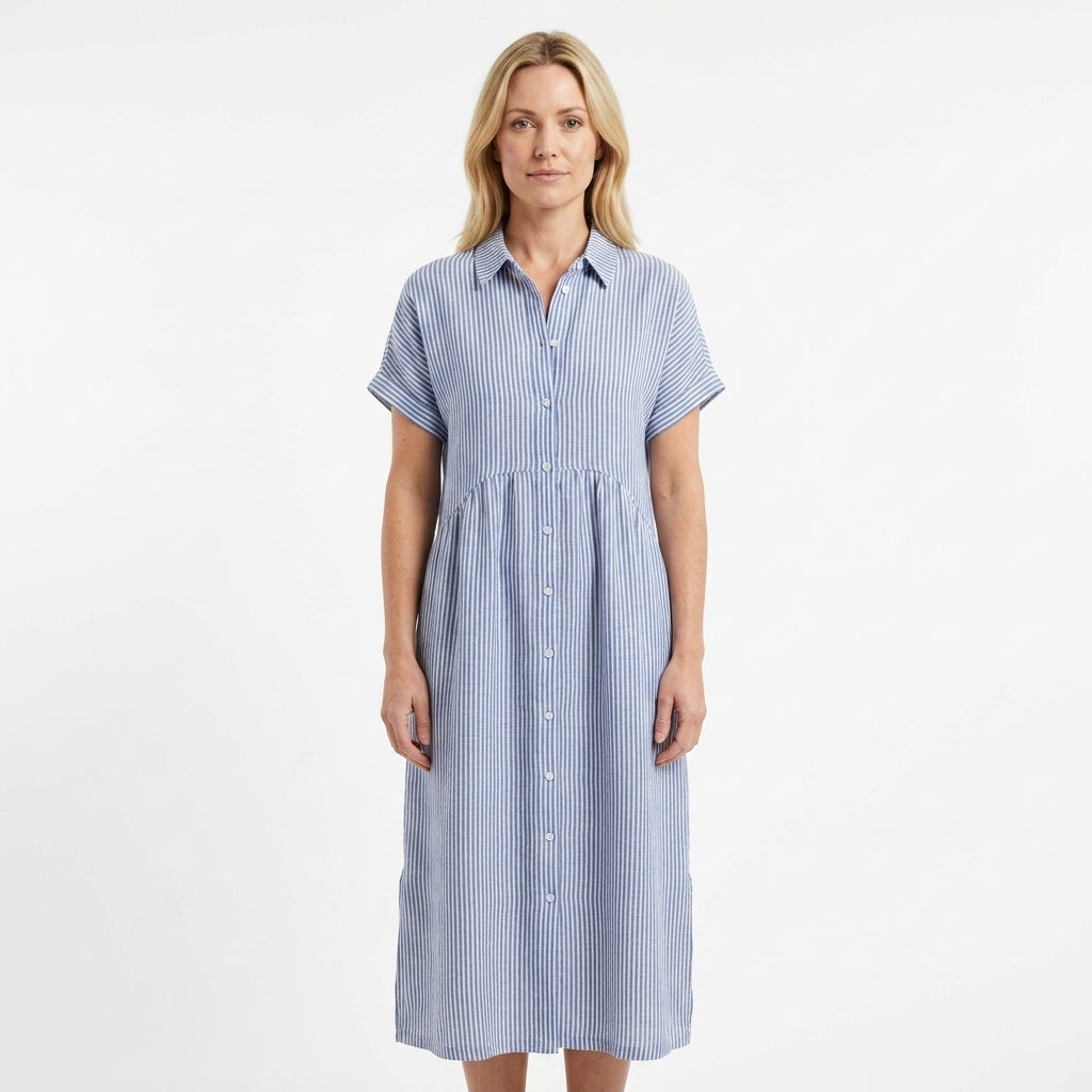 Striped Button-Down Maxi Shirt Dress For Women