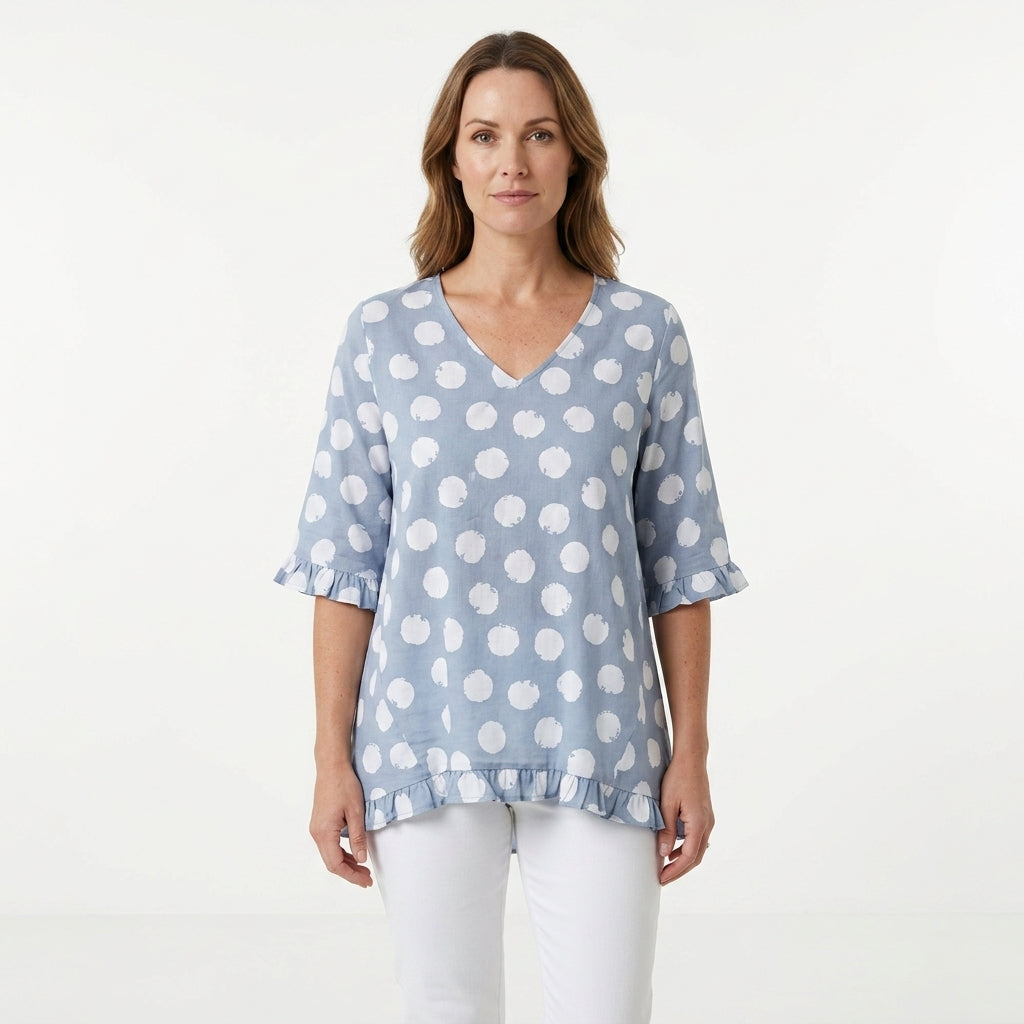 Polka Dot V-Neck Casual Top For Women