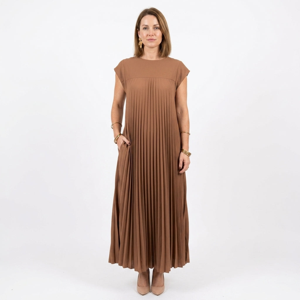 Sleeveless Pleated Straight Dress For Women