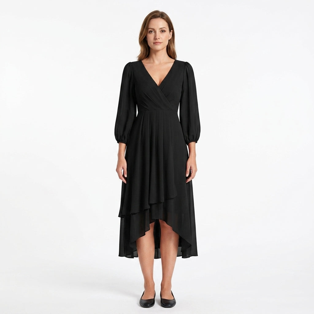 Belted Asymmetrical V-Neck Dress For Women