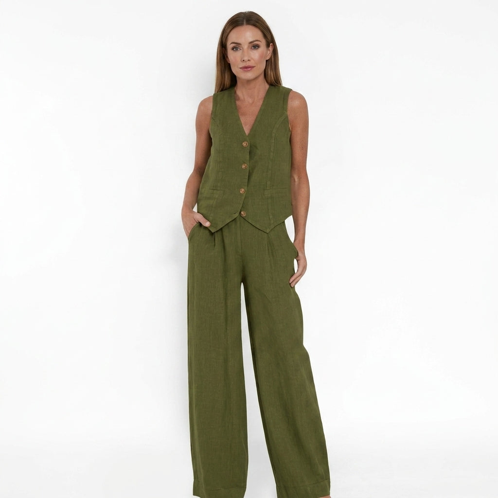 Button-Up Top And Pants Set For Women