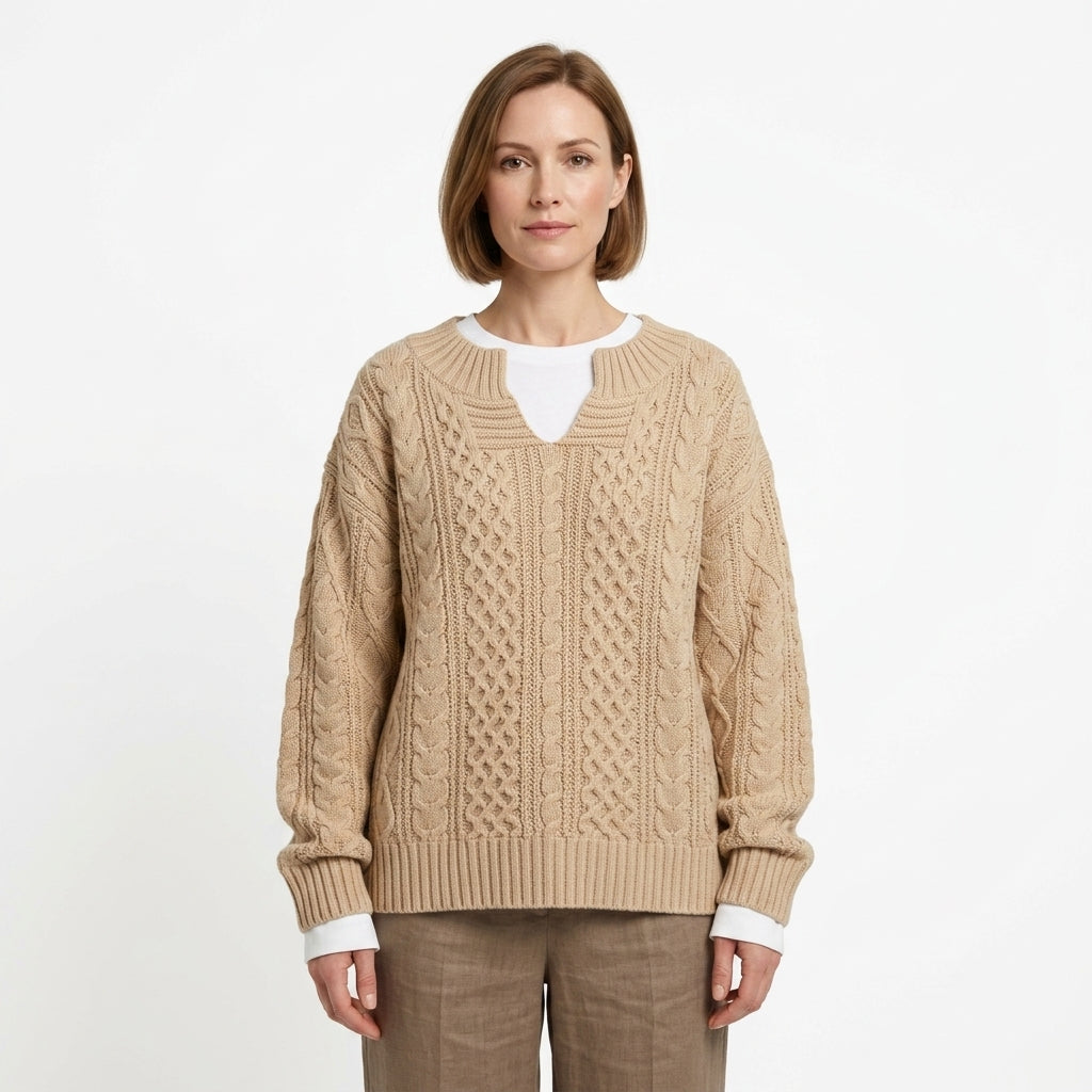 Women’s Oversized Cable-Knit Sweater With V-Neck