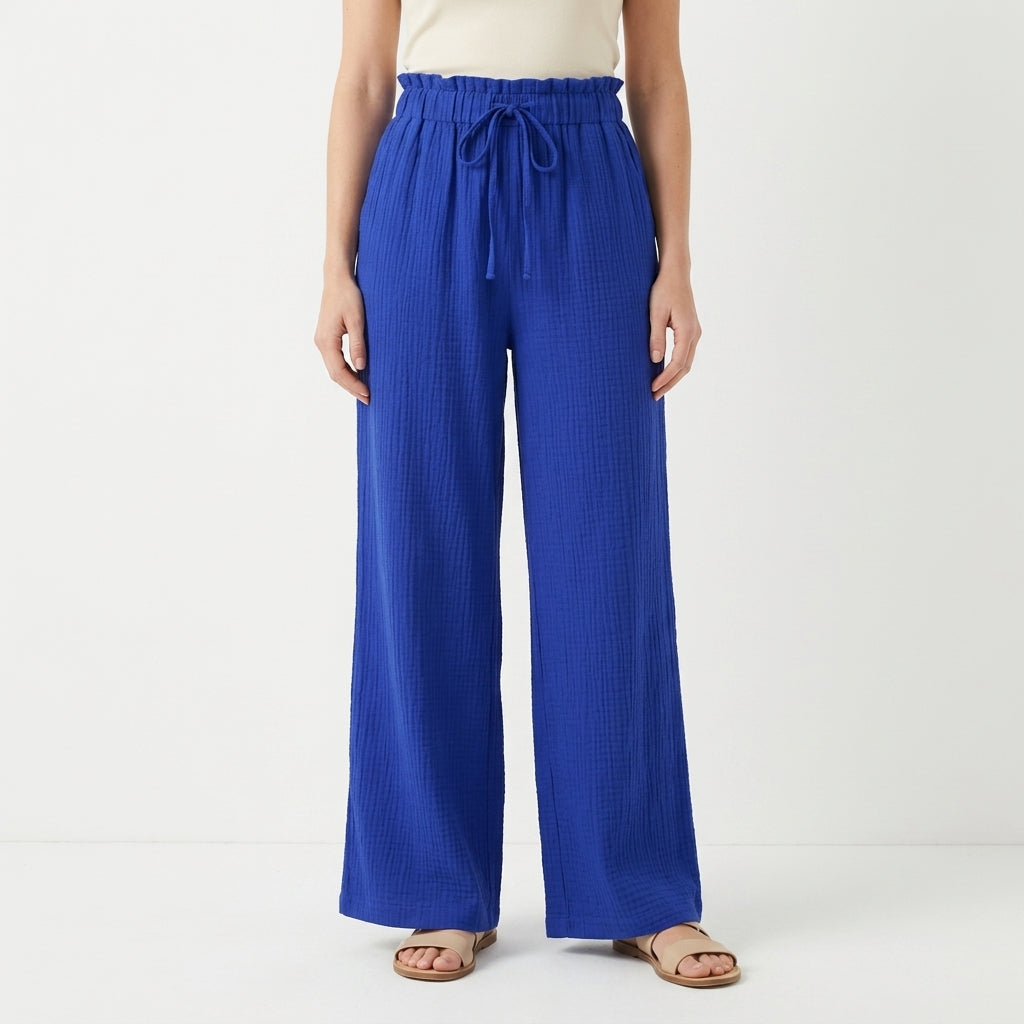 Lightweight Drawstring Wide Leg Pants For Women