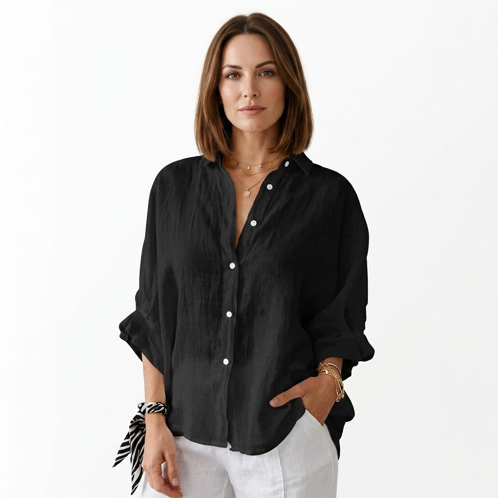 Pleated V-Neck Elegant Shirt For Women