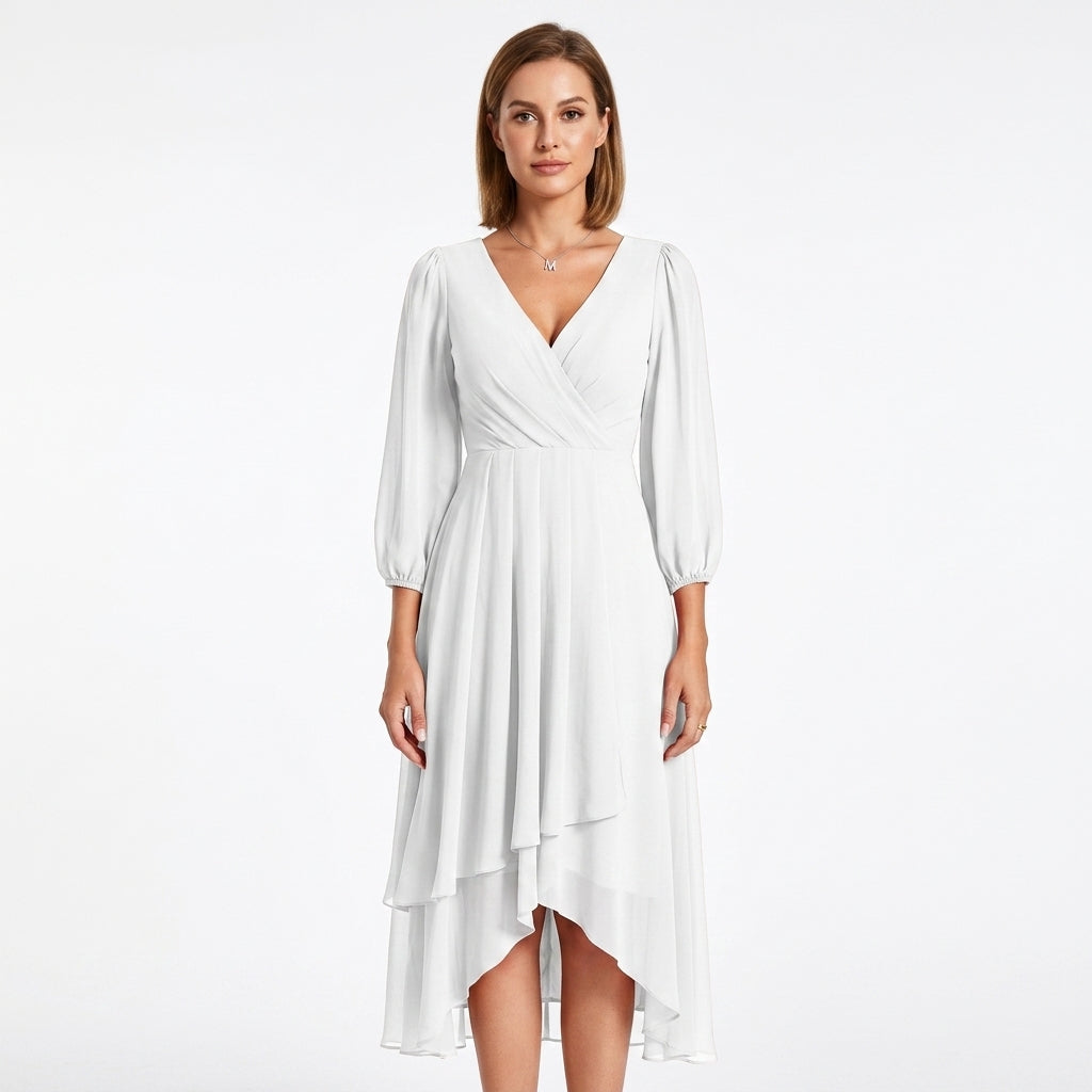 Belted Asymmetrical V-Neck Dress For Women