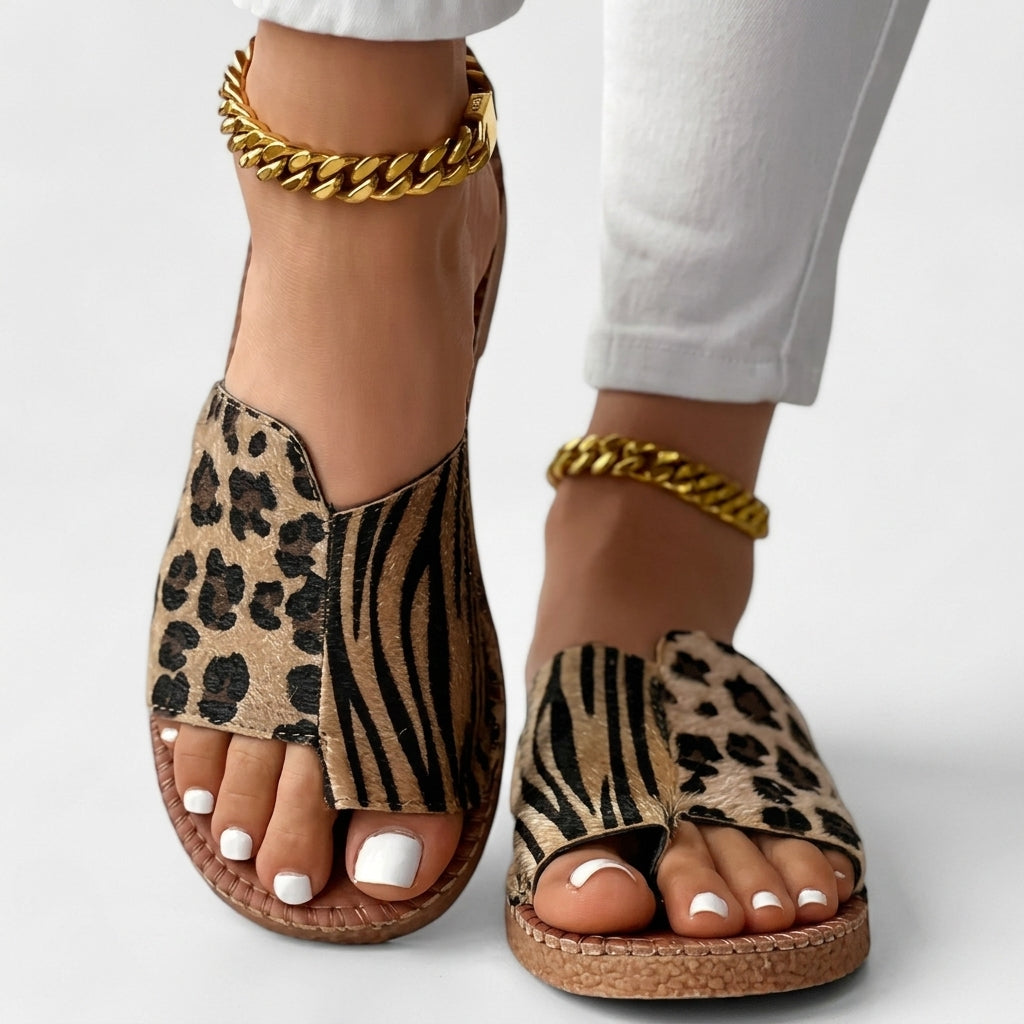 Two Tone Animal Print Slides For Women