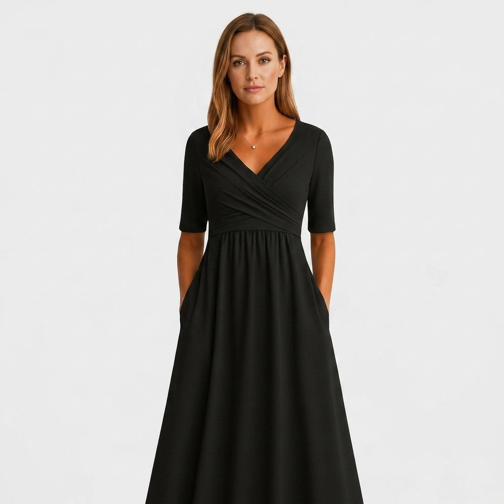 Wrap Neck A-Line Midi Dress For Women