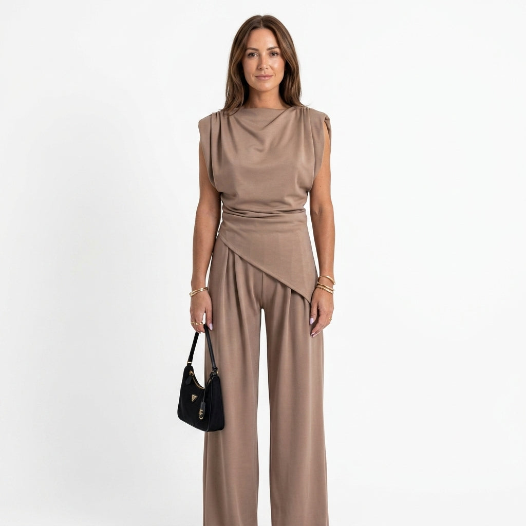 Draped Waist Wide Leg Jumpsuit For Women