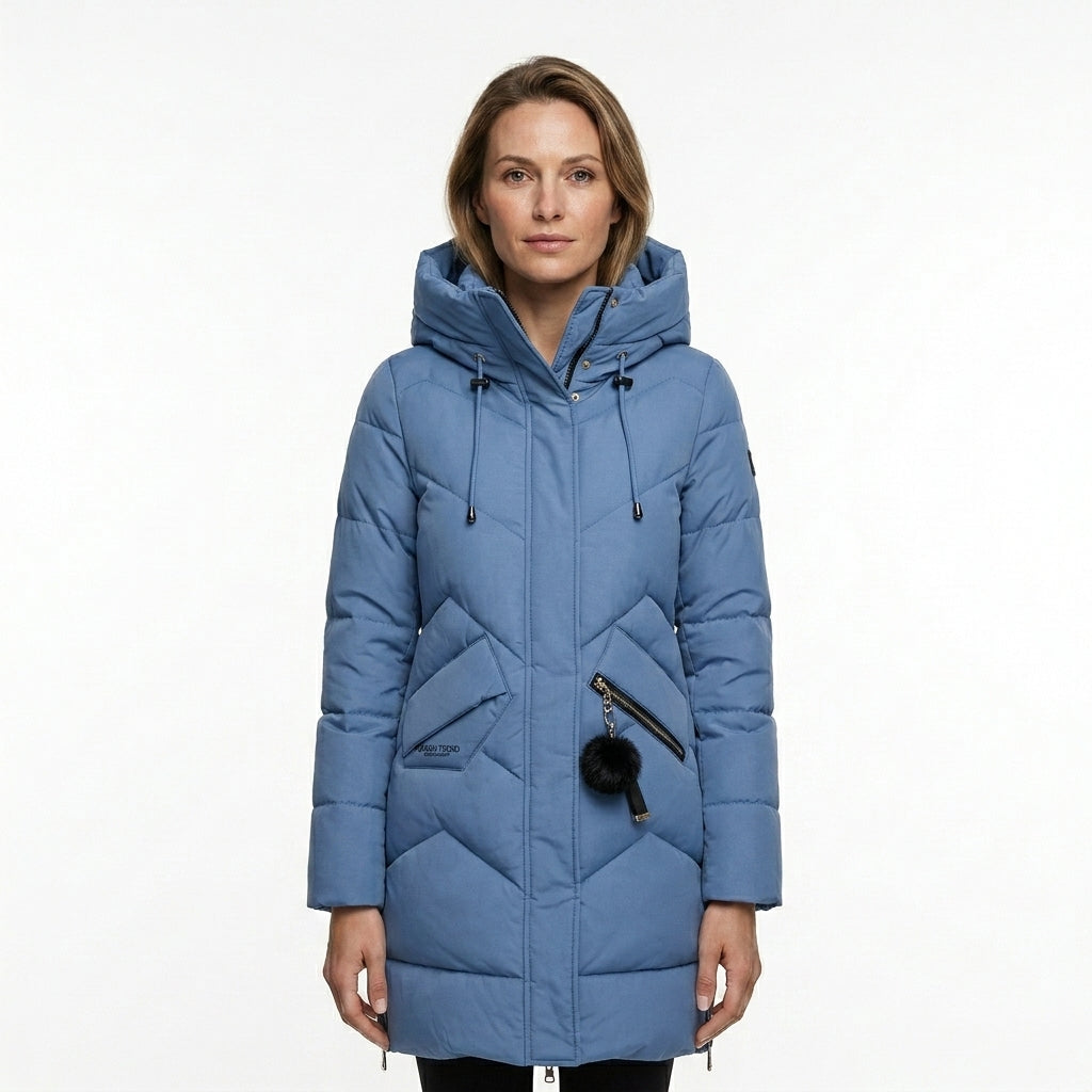 Blue Hooded Winter Jacket For Women