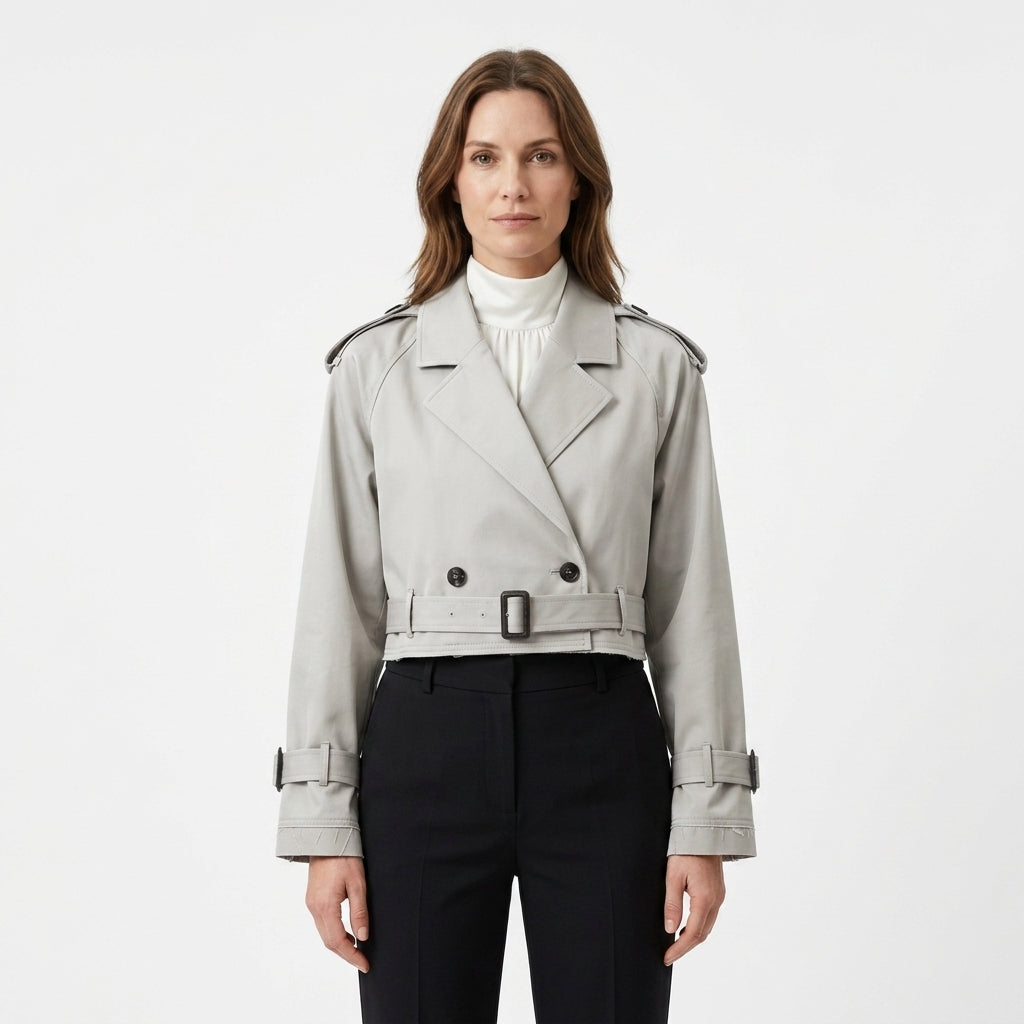 Cropped Polyester Trench Coat For Women