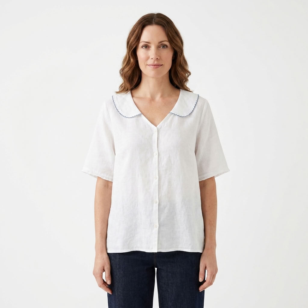 Ruffle Collar Linen Shirt For Women