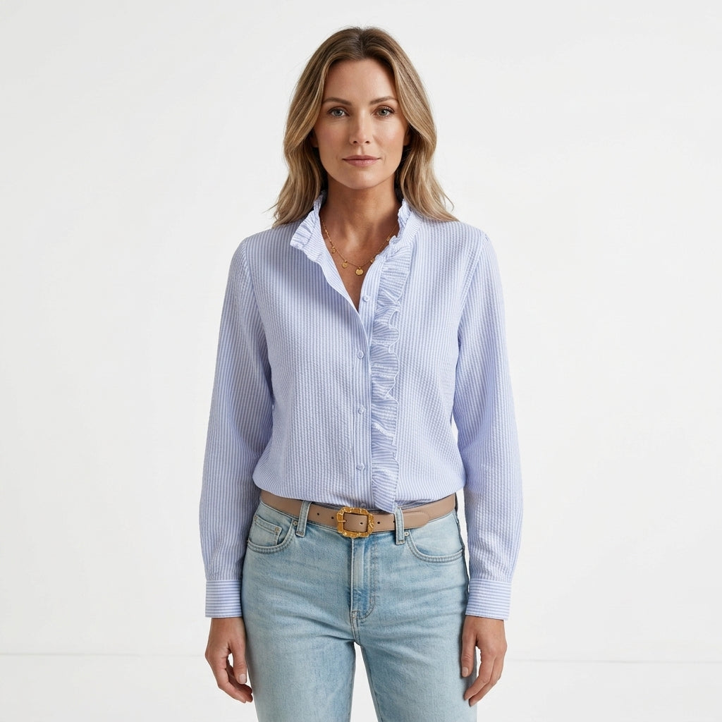 Women's Long-Sleeve Blouse With Refined Pleated Detail