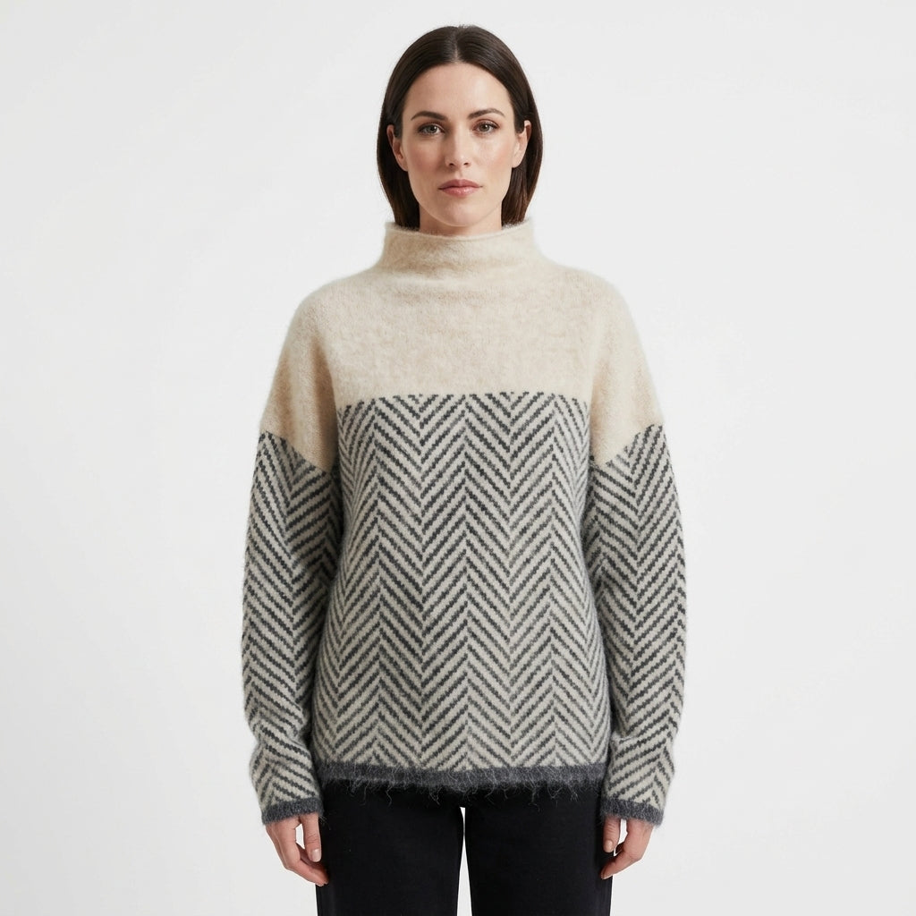Modern High Neck Zigzag Sweater For Women