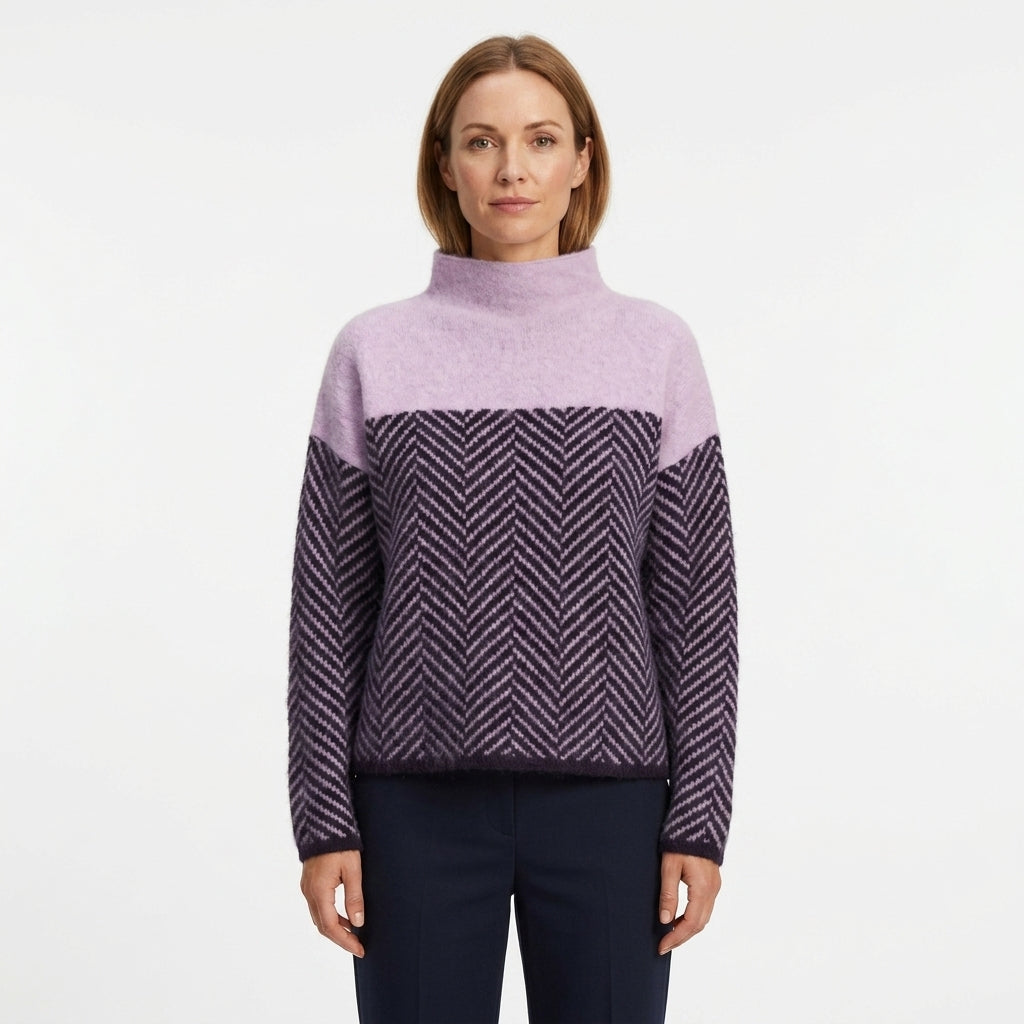 Modern High Neck Zigzag Sweater For Women
