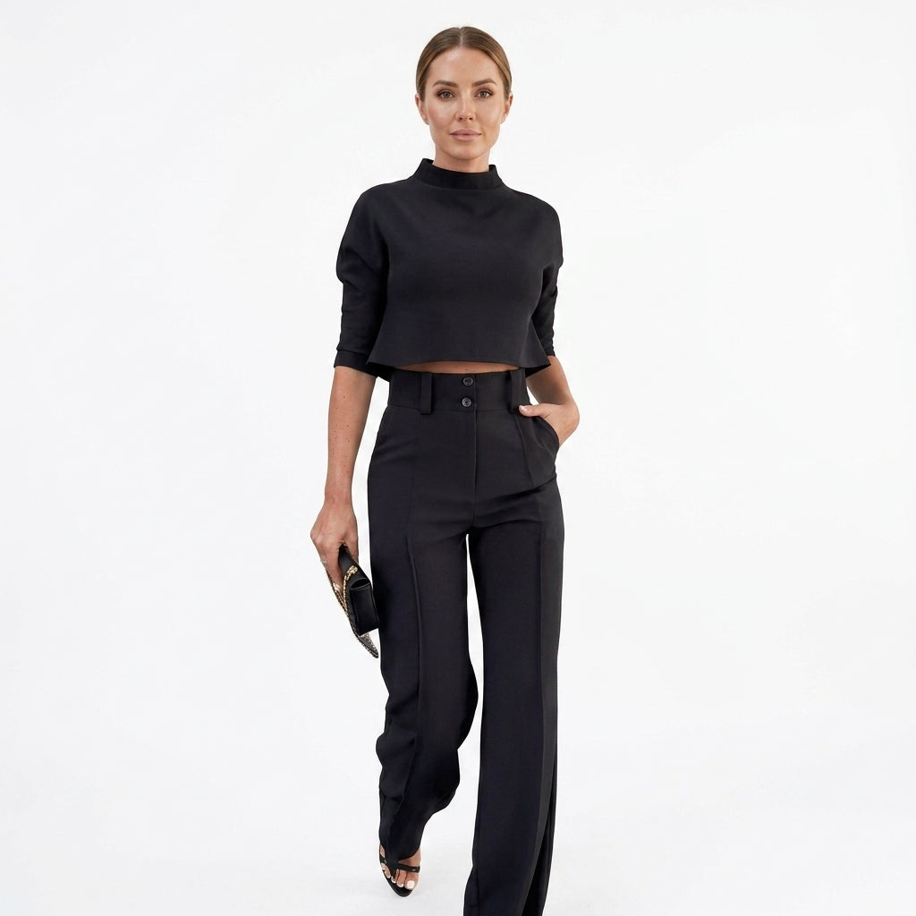 Wide Leg Top And Pants Set For Women