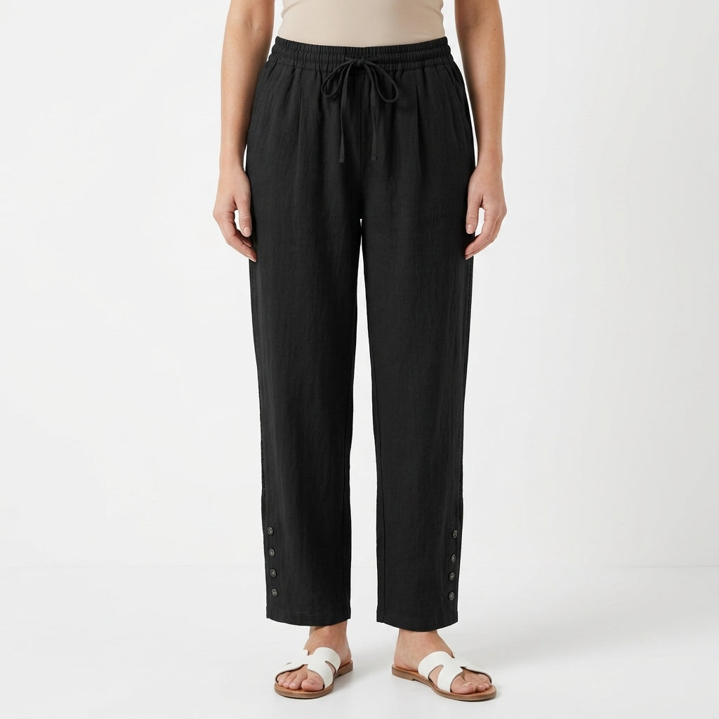 Loose Button Detail Casual Pants For Women