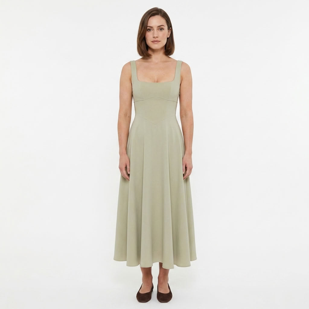 Square Neck Flowing Maxi Dress For Women