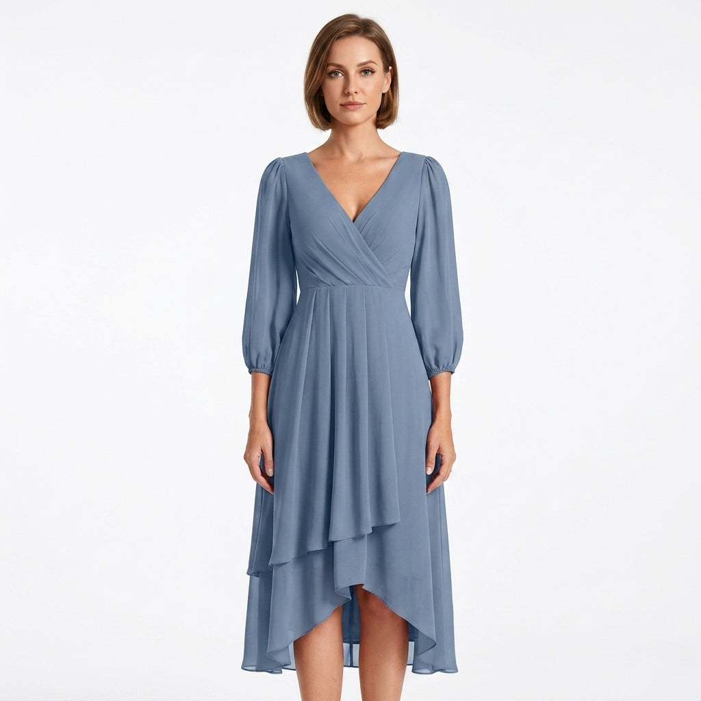Belted Asymmetrical V-Neck Dress For Women