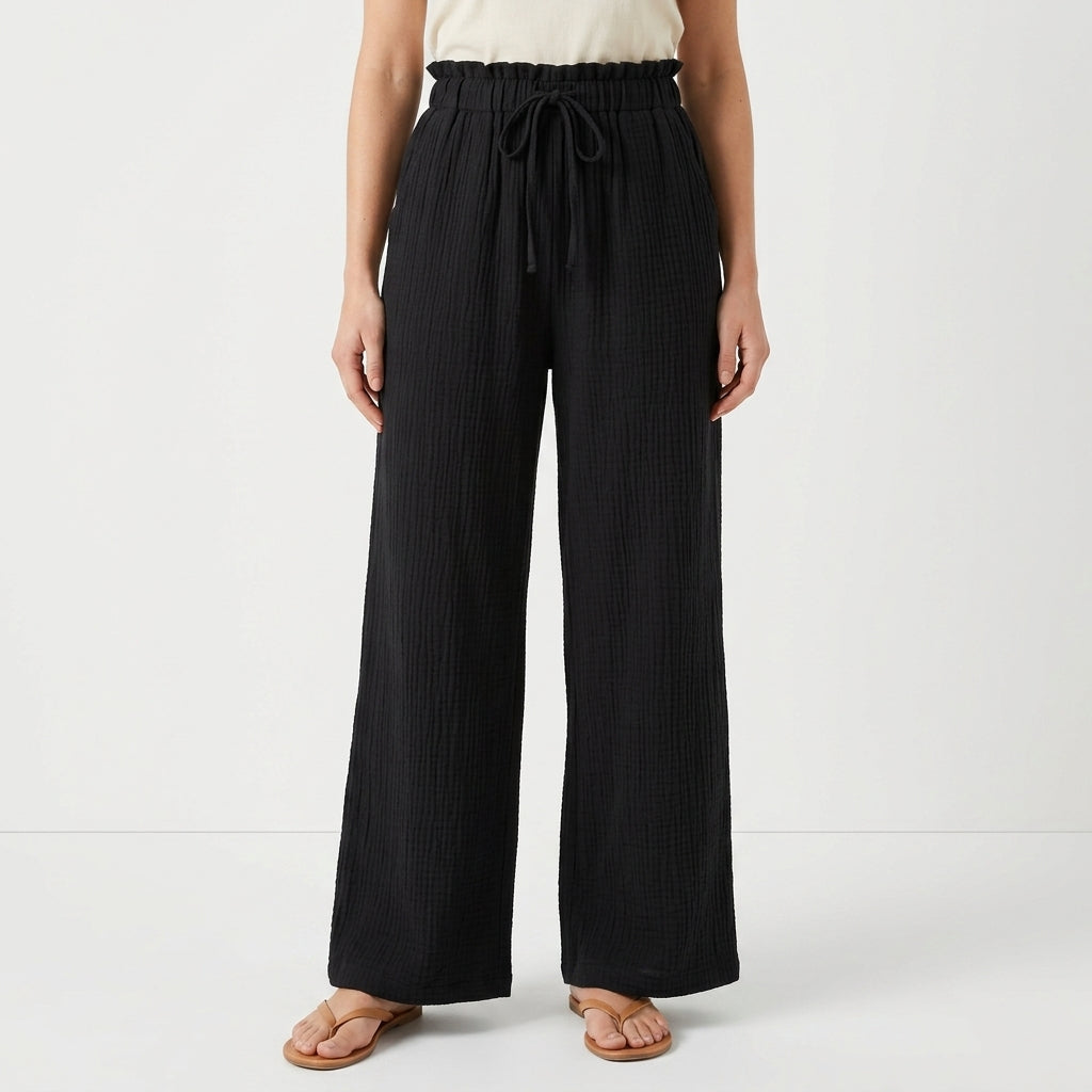 Lightweight Drawstring Wide Leg Pants For Women